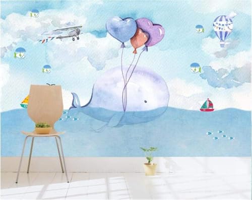 Cartoon Wal Heißluftballon Flugzeug 3D Tapete Poster Restaurant Schlafzimmer Wohnzimmer Sofa TV Dekorative Wand-430cm×300cm