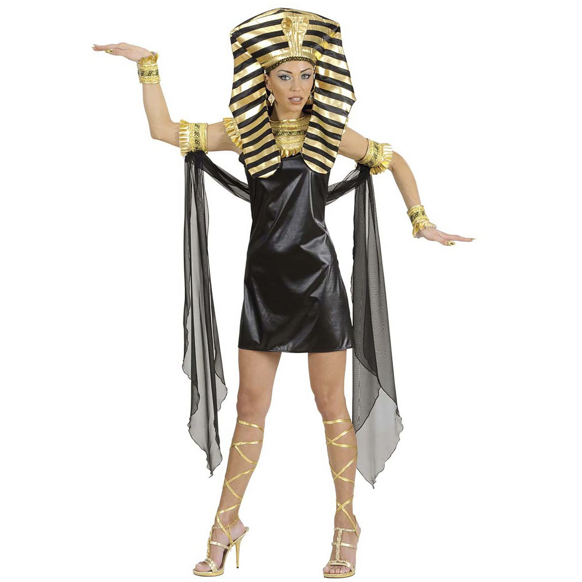 Widmann - Kostüm Cleopatra, Kleid, Halsband, Armbänder mit Schleier, Armbänder, Beinschnüre, Kopfbedeckung, Antike, Ägypten, Fasching, Karneval, Mottoparty