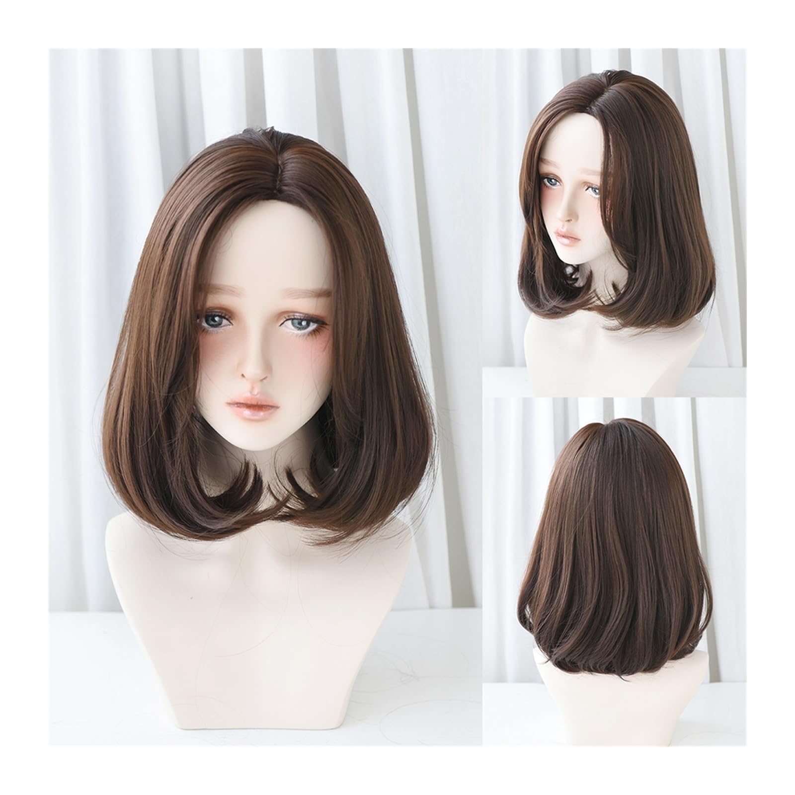 Perücke für Frauen Perücke, schwarz, natürlich, kurze Perücken, gerade Perücken mit Pony, braun, rosa, synthetisches Haar for Frauen, tägliches Cosplay, hitzebeständige Perücke Human Hair Wig(18.5inch