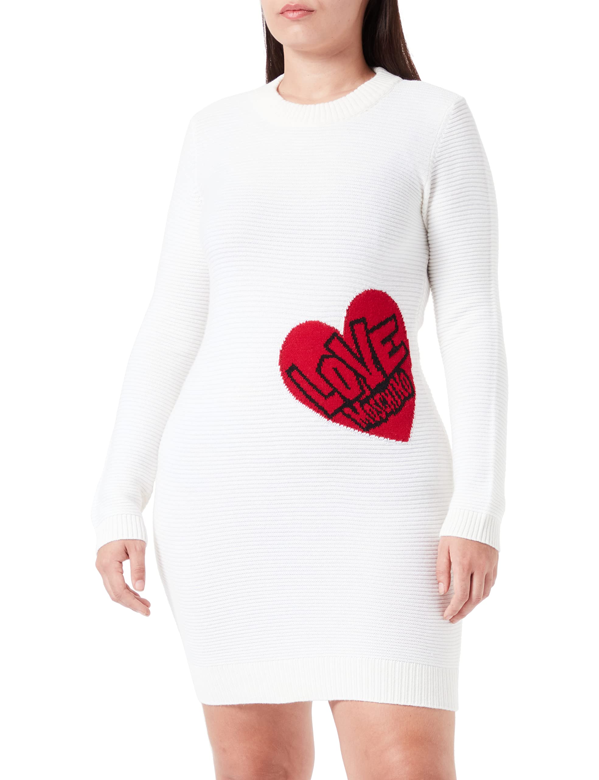 Love Moschino Damen Long-sleeved Tube in Ottoman Stitch Blended Wool-cashmere Dress, Weiß, 40 EU