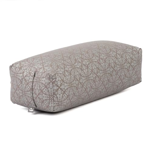 Bodhi Yoga Bolster SALAMBA | Maharaja Collection | Rechteckig | Waschbarer Bezug aus Baumwolle mit Dinkelfüllung | Yoga Zubehör für Restorative Yoga und Yin Yoga (RAJA/taupe, silber)