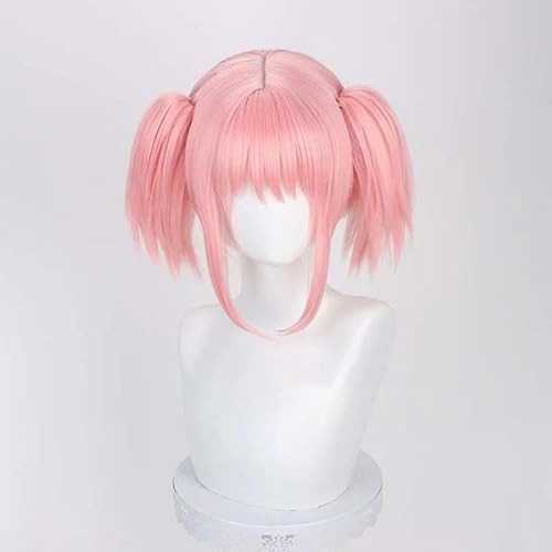 WCCNKK Puella Magi Madoka Magica Kaname Madoka Cosplay Perücke, Rosa Perücke Mit Doppeltem Pferdeschwanz, Hitzebeständiges Haar, Perückenkappe, Geeignet Für Halloween, Animationsausstellungen