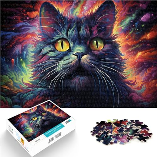 Puzzlespiel Buntes Katzen-Puzzle für Erwachsene, 1000-teiliges Puzzle, Holzpuzzle mit vollständig ineinander greifenden und zufällig geformten Teilen, 1000 Stück (50 x 75 cm)