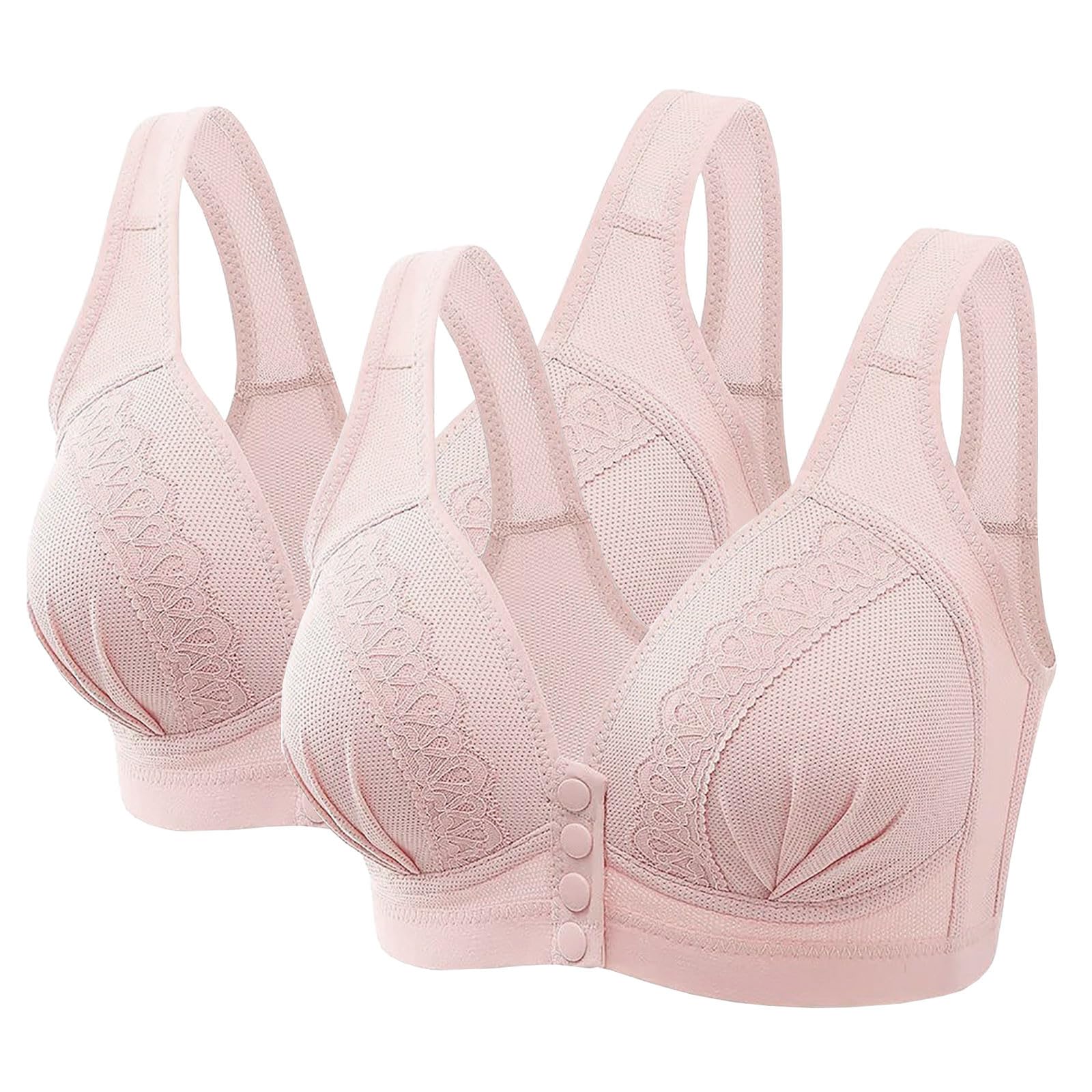 2er Pack Try Shape BH Sexy Ohne Bügel BH Atmungsaktiv Bustier Damen Entgiftungs BH mit Gepolstert Frauen Bralette Lift Up BH mit Vorderverschluss Minimizer BH Sport BHS für Damen Rosa 100D