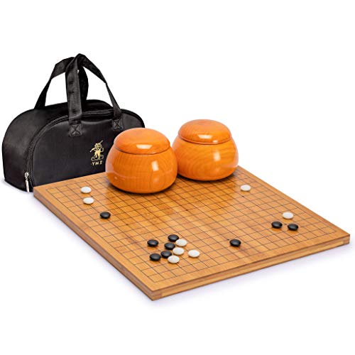 Yellow Mountain Imports Bambus 2 Zentimeters Reversible 19x19/13x13 Go Game Set Brett mit doppelt konvexen Yunzi Steinen und Jujube Holzschalen - Klassisches Strategie-Brettspiel (Baduk/Weiqi)