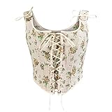 Damen Korsett mit Einstellbar Schnürung Bustier Sexy Öse Lace-up Blumendruck Unterbrust Vollbrust Bluse Gräten Rückseite Gürtel Taillenformer Vintage Palast Stil Corsage Überbrus Shaperwear Tank Top