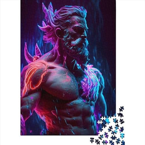 1000 Teile für Erwachsene, schwierige Puzzles, Neon-Poseidon, Holzpuzzles für Teenager, Geschenke, Holzpuzzles für Erwachsene und Teenager, 75 x 50 cm