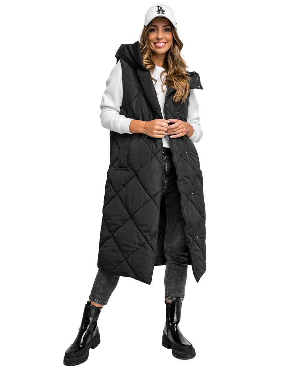 BOLF Damen Weste Bodywarmer Steppweste Daunenweste Funktionsweste Vest Ärmellose Sportweste Kapuzenweste Wärme Freizeit Outdoor Slim Fit Modellauswahl 5M3165 Schwarz L [U1U]