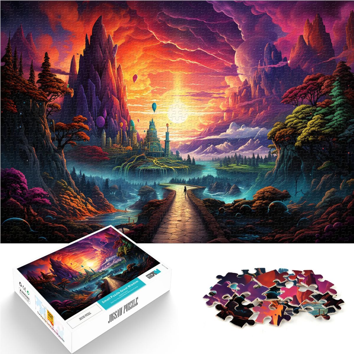 Puzzlespiel Fantasievolle Bunte Landschaft Kunstpuzzles für Erwachsene 1000 Teile Holzpuzzles Geburtstagsgeschenk, Geschenke für 1000 Teile (50 x 75 cm)