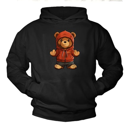 MAKAYA Hoodie mit Teddybär Motiv Pullover mit Teddy Bär Sweatshirt Kapuzenpullover Herren Damen Kinder Jungen Mädchen Schwarz L