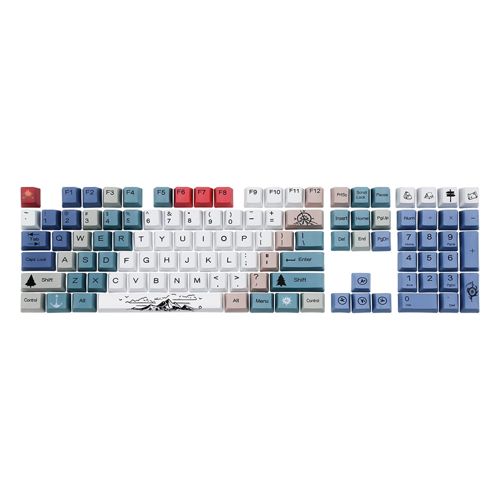 Personality 108 Tasten PBT-Tastenkappen, Bergsteiger-Thema, OEM-Profil, DYE-SUB-Tastenkappe für Schalter, mechanische Tastatur, Pbt-Farbstoff-Sublimationstastenkappen