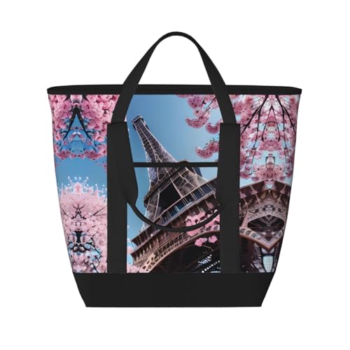 YQxwJL Ölgemälde Paris Eiffelturm-Druck, großes Fassungsvermögen, isolierte Kühltasche, Einkaufstasche, Reisetasche, Strand, wiederverwendbare Einkaufstasche für Erwachsene, Schwarz, Einheitsgröße