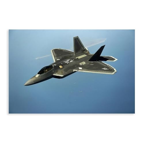 HACERR F-22 Raptor Prowling Über Wasser – Militär Jet Foto – Digitaler Download Leinwand Poster Wandkunst Dekor Druck Bild Gemälde für Wohnzimmer Schlafzimmer Dekoration 50 x 75 cm