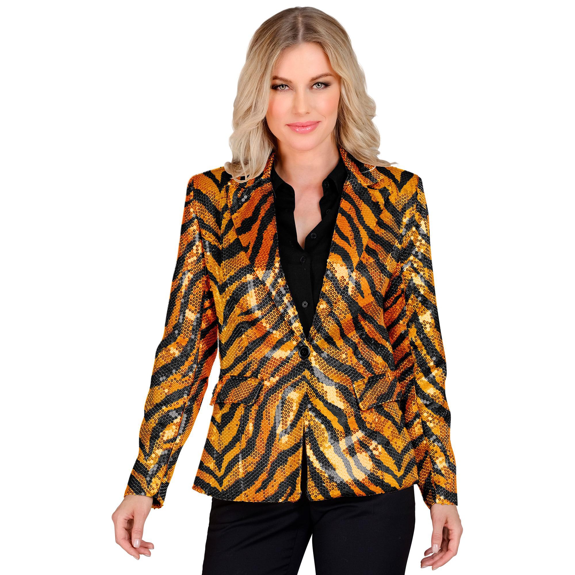 W WIDMANN MILANO Party Fashion - Party Fashion Blazer mit Pailletten für Damen, Schlagermove, Jackett, Animal Print, Festival, Faschingskostüme