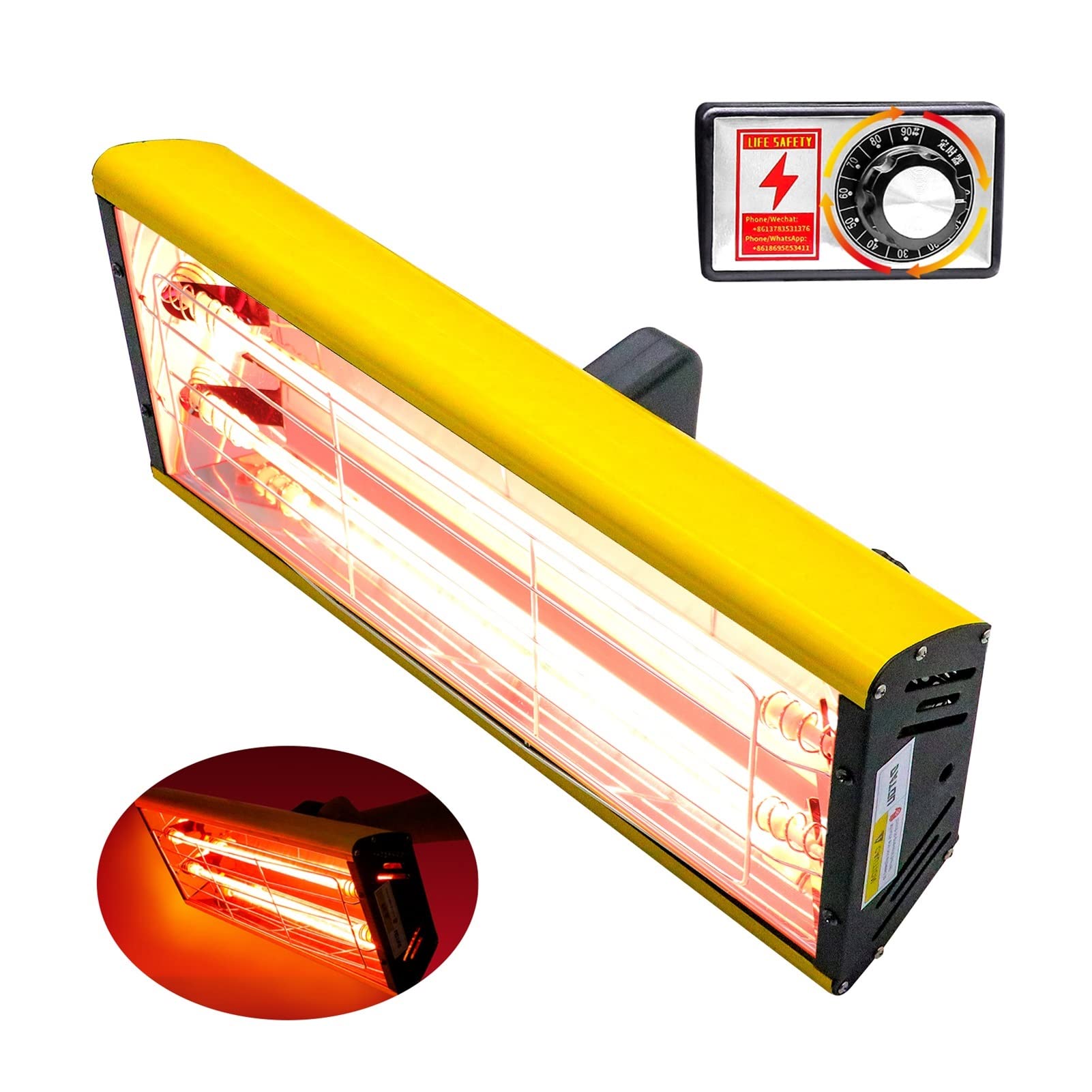 Farbtrockner, 1000W Infrarotfarbe Härtungslampe Backfarbe Kabine Heizung Kfz-Kfz-Körper Infrarot-Farblampe Handheld-Halogenheizung Licht Kurzwelle Infrarotlampe(EU)