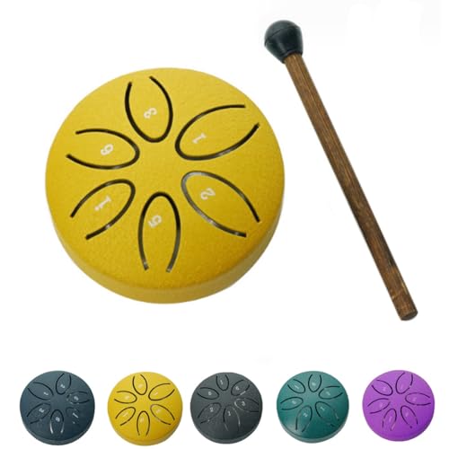 Buddha Stones Mini-Stahlzungentrommel, 3-Zoll-Sound-Heiltrommel-Kit, 2024 neueste Mini-Handpan-Trommel, 6-Noten-Sorglos-Trommel, Stahltrommelinstrument, Heilsteine (Color : Gold, Size : Leaf style)