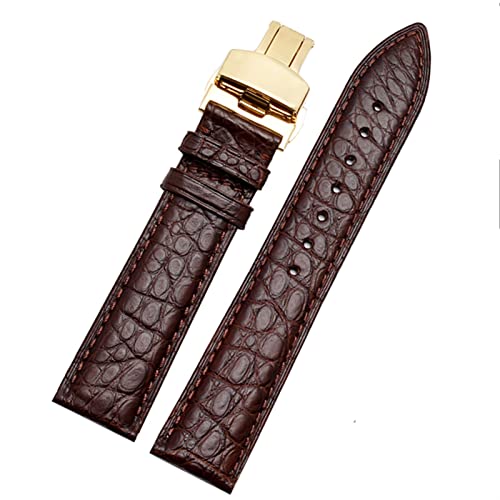 SCRUBY Crocodile -Leder -Uhrband für jedes Marken -Armband 12 13 14 15 mm Träger mit Klappverschluss(Brown gold,15mm)