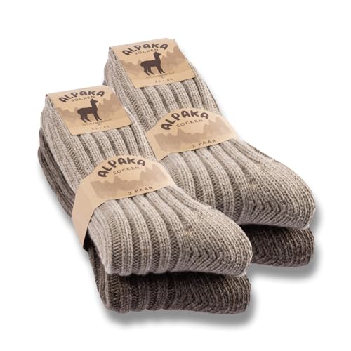 4 Paar Alpaka Socken Herren Damen Wollsocken warme Wintersocken 20900 (Beige Braun 39-42)