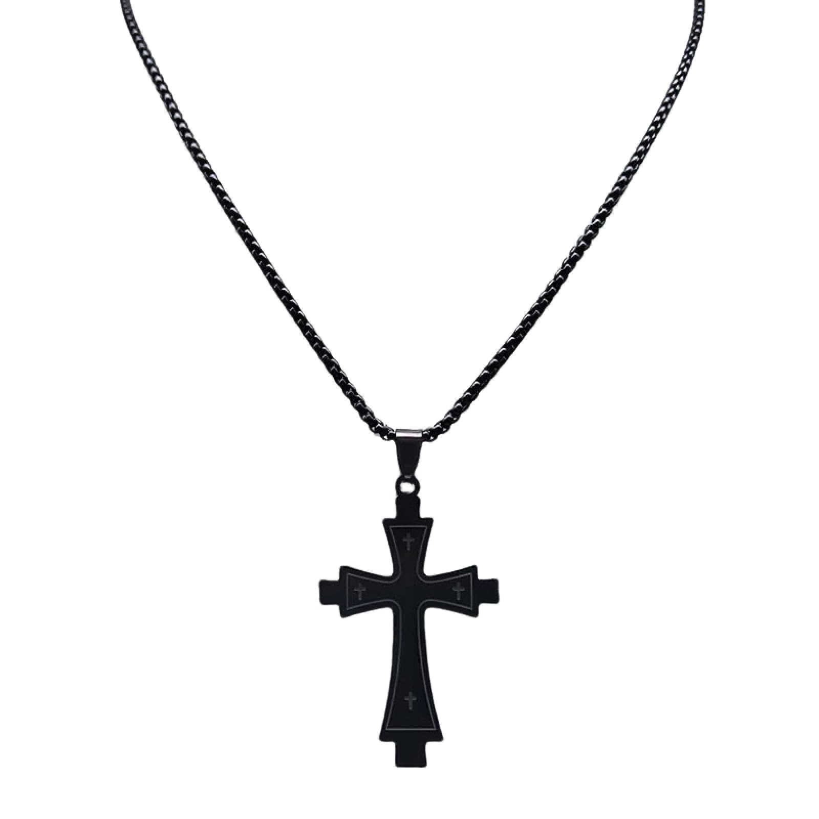 XIPIEIO Herrenmode-Trend-Halskette Gothic-Kreuz-Anhänger Halskette für Männer Street-Style schwarze Farbe Gothic-Halsketten Vintage-Schmuck Punk-Geschenk personalisiertes Geschenk