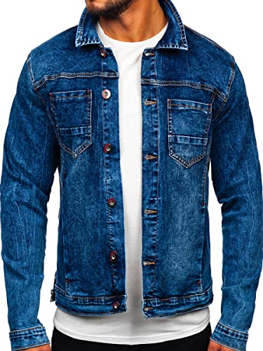 BOLF Herren Jeansjacke Übergangsjacke Trucker Jacke Sherpa Denim Jacke Warm Gefüttert Jeans Denim Vintage Classic Street Style RC85147W1 Dunkelblau 3XL [4D4]