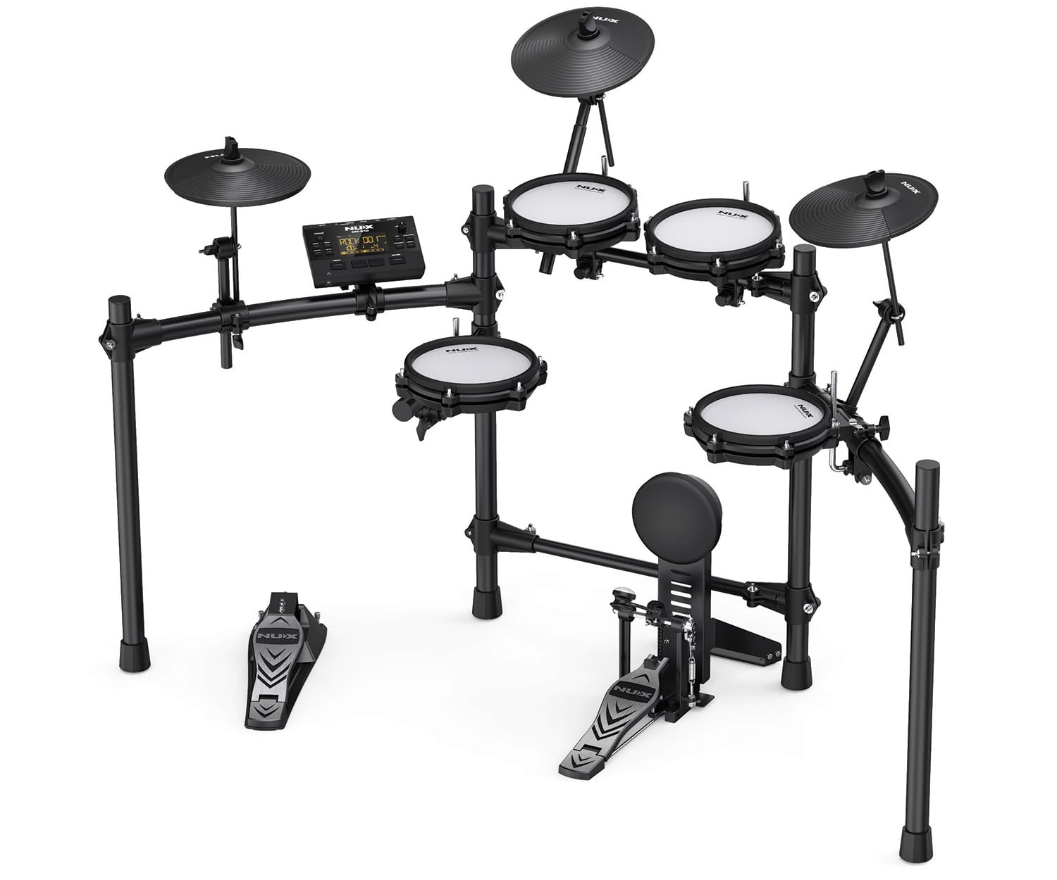 NUX DM-210 Digitales Drumkit, digitales Drumset mit Mesh Heads (Dual-Triggering-Technologie, Aux-In, Bluetooth, Coach-Funktion, USB-Anschluss für MIDI und Sound-Library, Kopfhörerausgang), Schwarz