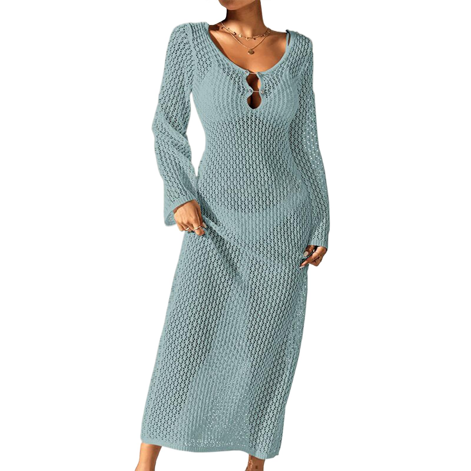 SANRLO Ausgehöhltes Strandkleid Rückenfrei Langärmelig Badebekleidung Coverup Kleid Für Pool Strandpartys Strandkleid In Voller Länge