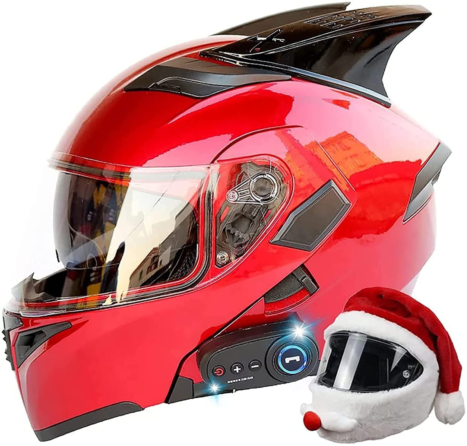 Motorradhelm Integrierter Bluetooth-Helm Klapphelm Motorrad Full Face Helm,DOT/ECE Geprüft Mit Doppelvisier Sturzhelm Eingebautem Mikrofon Automatische Beantwortung Integralhelm