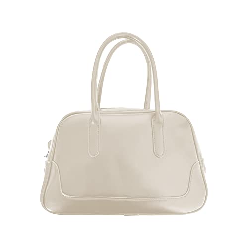 ohodhmnu Damen-Tragetasche, einfarbige Handtasche für Damen, koreanische Taschen, alle passende Einkaufstasche, große Kapazität, Bowlingtasche für, beige, 15X15X8CM