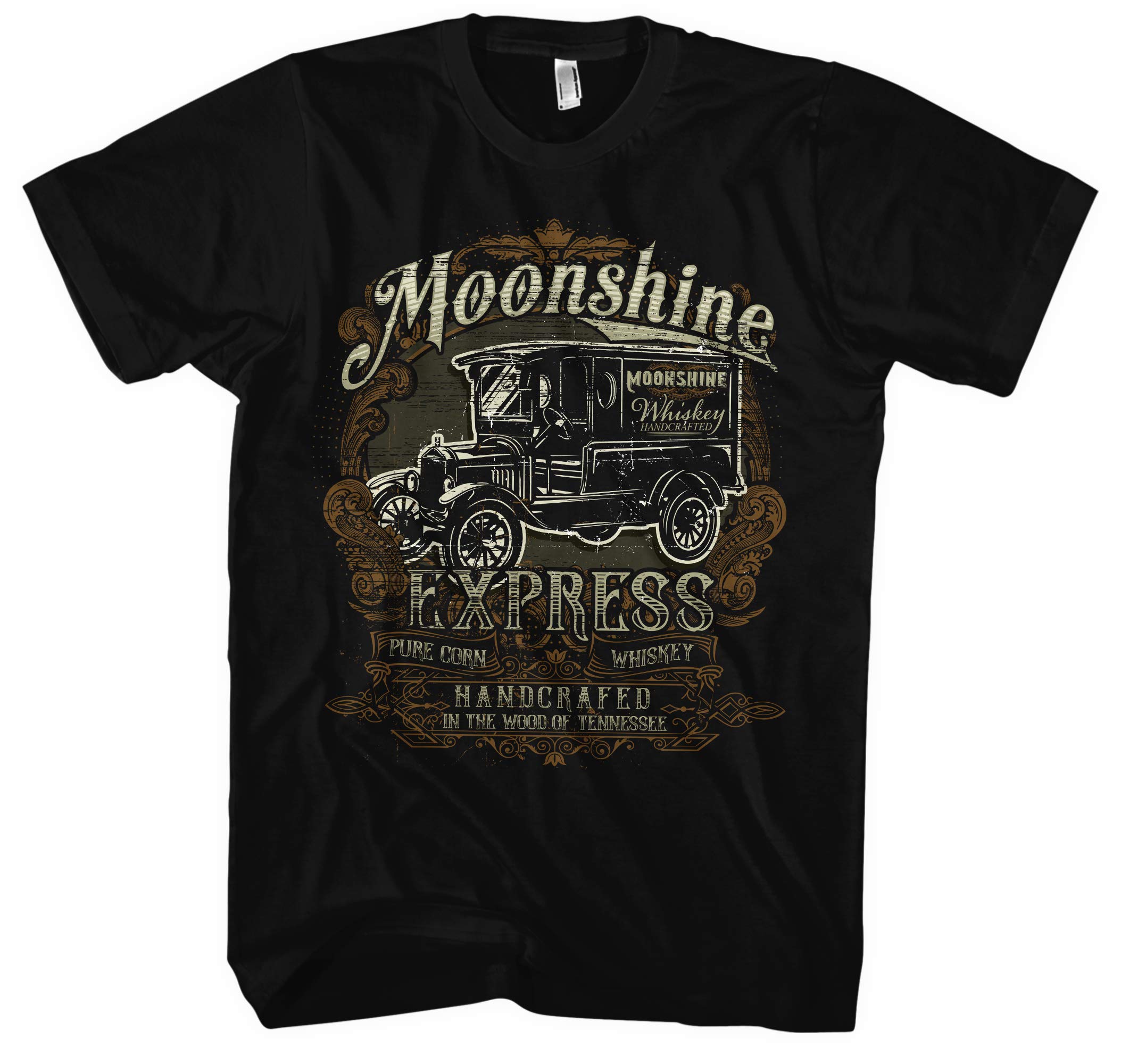 Moonshine Express Herren T-Shirt | Outlaw Shirt Prohibition Glass Whisky Tshirt XXX Geschenk Schnaps | M3 Schwarz (4XL)