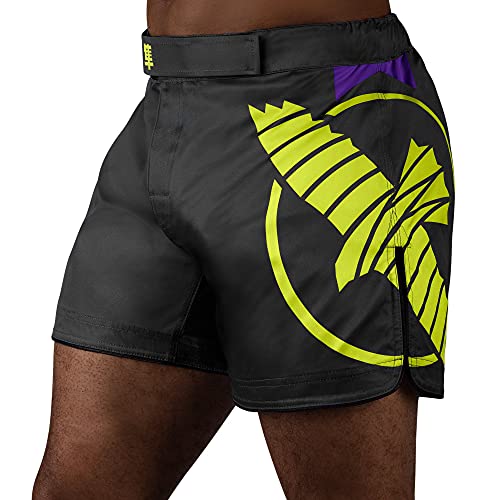 Hayabusa Herren Icon Mid-Thigh Fight Shorts, Schwarz/Gelb, XL