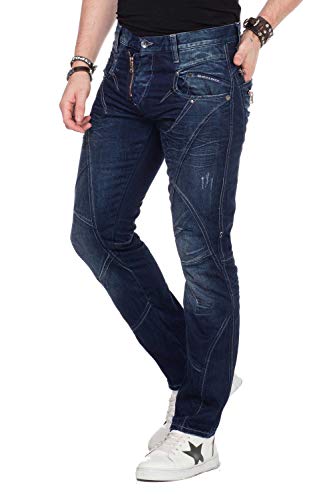 Cipo & Baxx Herren Jeans Hose Denim Slim Fit Stylisch Regular Skinny Design Men Jeanshose W38 L32 Dunkelblau