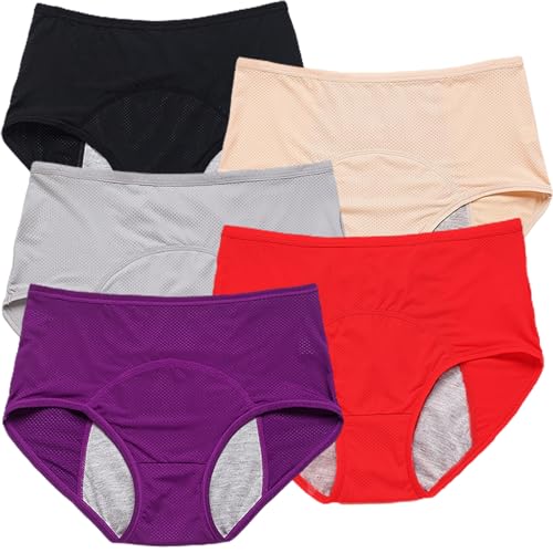 Inkontinenz Unterwäsche Damen Atmungsaktive Auslaufsichere Hohe Taille Schutzhöschen Auslaufsichere Unterwäsche Damen Period Panties 5pcs (D XL)