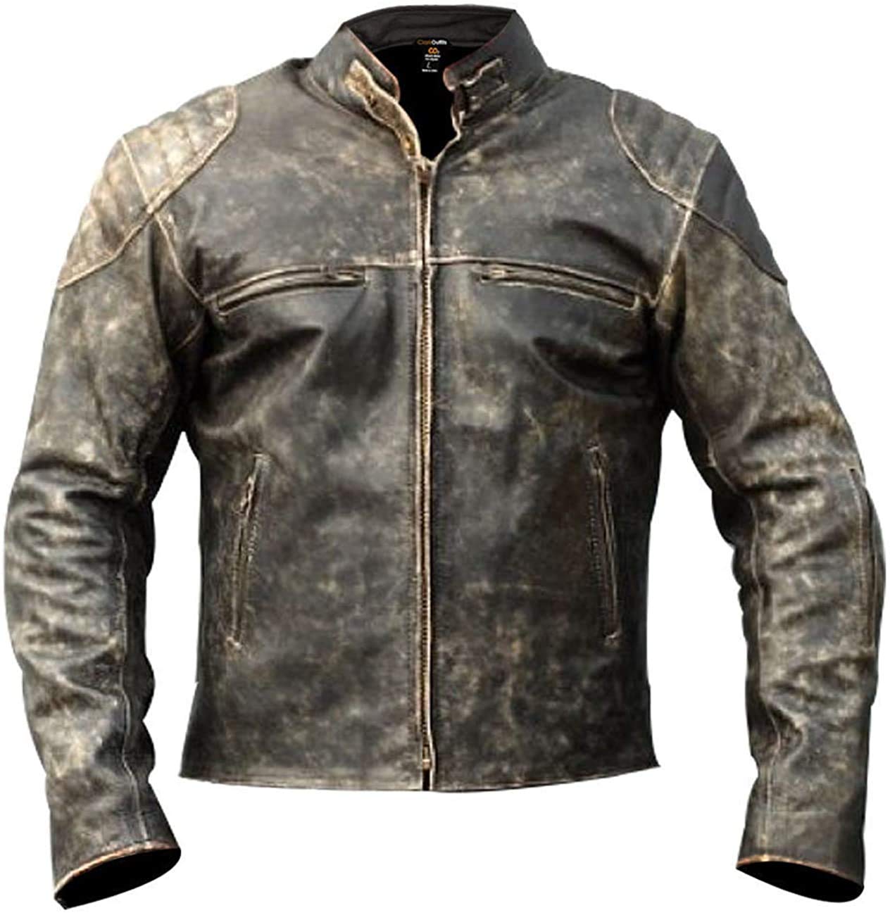 Hafsah Herren Vintage Retro Biker Motorrad Stilvolle Echtleder Jacke | Motorrad Distressed Cafe Racer Lederjacke, Antik-Lederjacke, D2, Schwarz, S