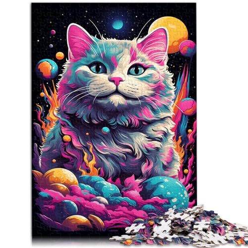 Puzzle-Geschenk, bunte Katze im Weltraum, 1000-teiliges Puzzle für Erwachsene, Holzpuzzle für anspruchsvolles Puzzlespiel und Familienspiel, 1000 Teile (50 x 75 cm)