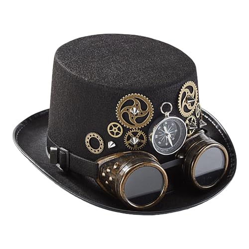 Steampunk Zylinderhut, Steampunk Hüte für Damen, Gothic Steampunk Zylinder Hüte Unisex mit Brillenausrüstung - Kostümzubehör für Frauen und Männer, Fotozubehör p