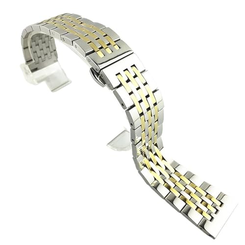 THBGTCNQ 2 in 1 gebogenes gerades Uhrenarmband aus Edelstahl, 16 mm, 18 mm, 20 mm, 22 mm, Uhrenarmband, Ersatzarmband(Silver Gold,16mm)