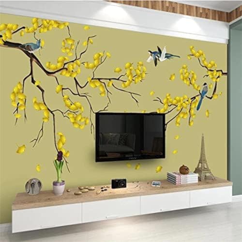 XLMING Ginkgo Handgemalte Blume 3D Tapete Wohnzimmer Sofa Schlafzimmer Esszimmer Home Dekoration Wand-200cm×140cm