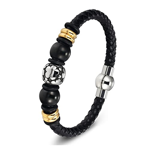 VSULZVNU Edelstahl-Kettenarmband für Herren, Echtleder-Armbänder, Gold, Damen, schwarz, Lederarmband für Damen, Manschettenschnalle (Farbe: Stil 2, Größe: 19 cm), 19cm