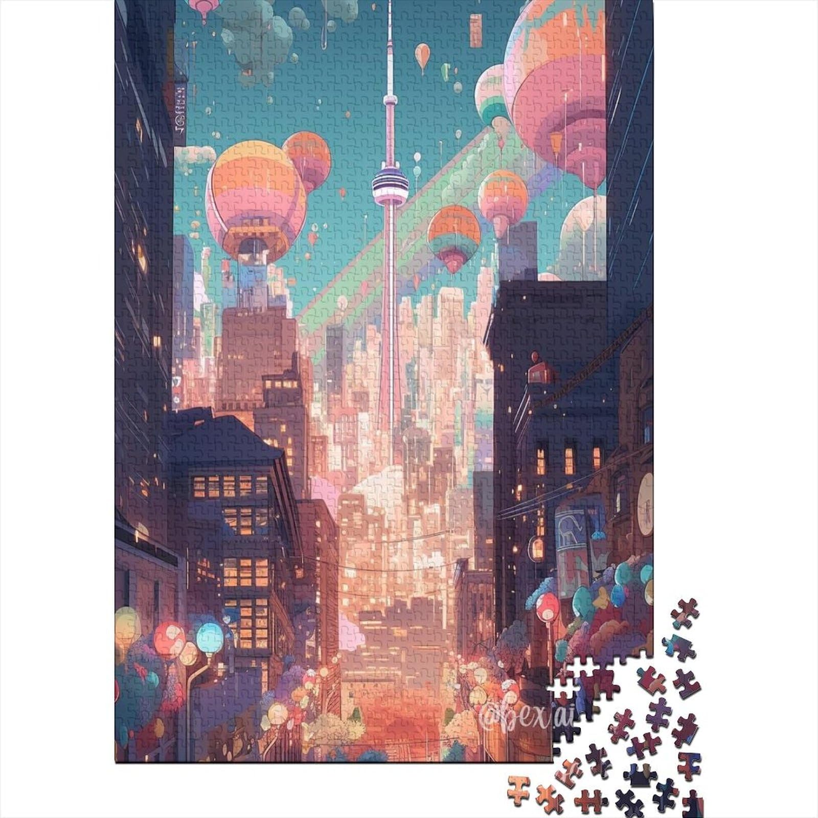 Sweet City Holzpuzzle für Teenager, Geschenke, Kunstpuzzle für Erwachsene, 1000 Teile, Holzpuzzle für Erwachsene und Teenager (Größe: 75x50cm)