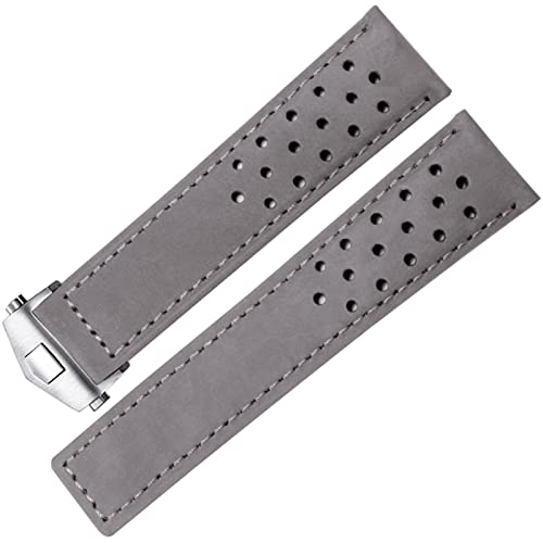 SCRUBY Echtes Leder -Uhrband für SCHILD Heuer Uhrengurt Klappschnalle 20mm 22 mm Kuhleder Uhrenbandbänder(Grey-silver,22mm)