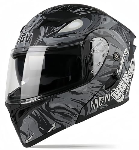 Klappbarer Motorradhelm Mit Doppelvisier, Motocross-Helme, ECE-Geprüfter Motorrad-Sturzhelm Für Erwachsene, Helm Mit Doppelvisier, Herren Und Damen B,M57-58CM