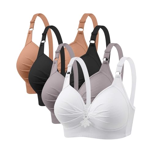 4er Pack BH Damen ohne Bügel Push Up Sport BH Große Brüste Starker Halt Damen-BHS Sexy Bustier Frauen Bequeme Atmungsaktiv Bra Klassische Bralette Yoga Sportbh Fitness Dessous