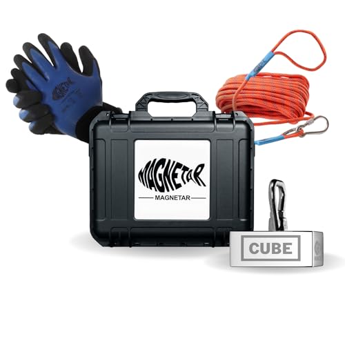 Magnetar - Magnetfischen Set - Block 1350kg CUBE Bergemagnet - Magnetangel Paket mit Seil und Handschuhe - 360 Angelmagnet zum Magnet Fischen