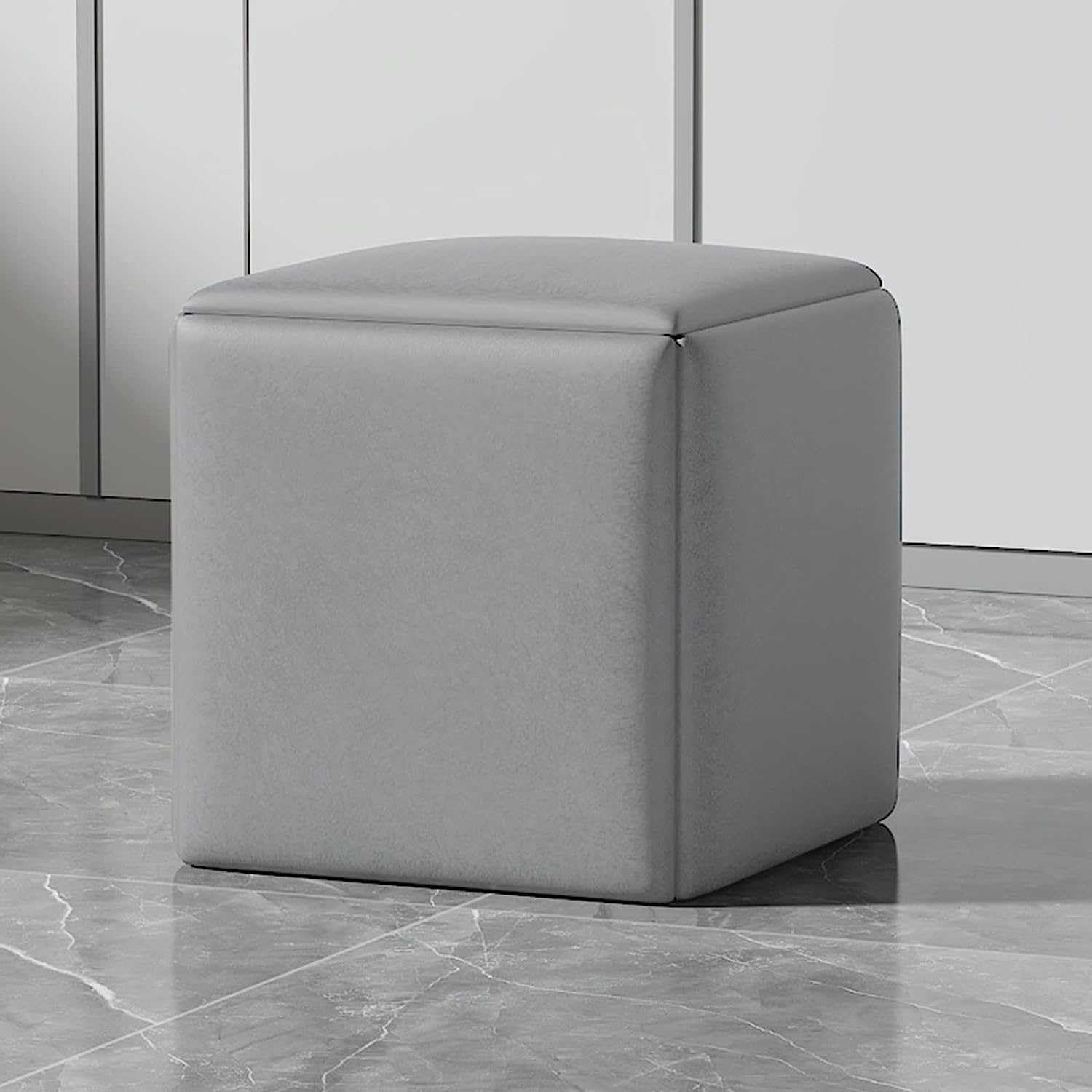 Cube Nesting Ottoman Chair, 5-teilige stapelbare Hocker mit Lenkrollen – quadratischer Fußhocker aus Technologiestoff für Wohnzimmer und Esszimmer, hellgrau, 35 cm