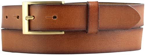 BELTINGER Herren-Gürtel mit goldener Gürtelschnalle Vintage-Look 3 cm | Jeans-Gürtel aus Vollrindleder für Herren 30mm | Mit geschwärzten Kanten | Cognac 100cm