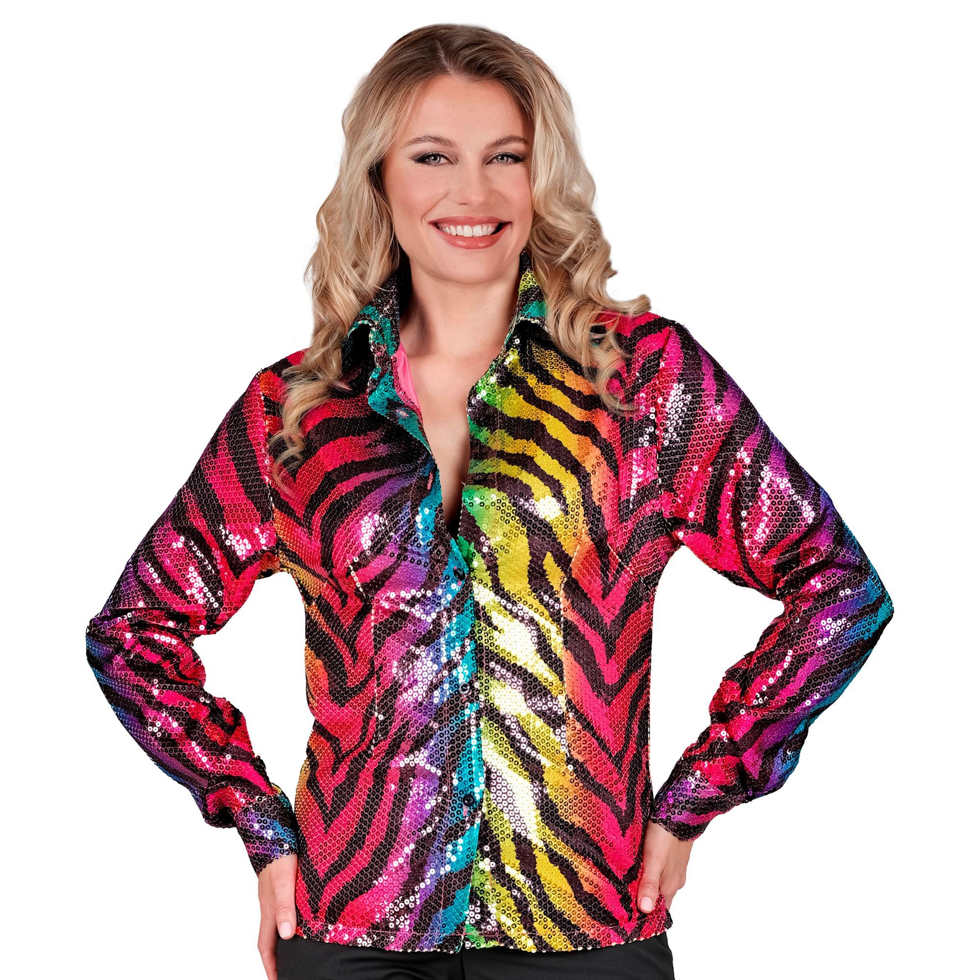 W WIDMANN MILANO Party Fashion - Party Fashion Pailletten Bluse für Damen, Disco Fever, Schlagermove, Damenhemd, Animal Print, Festival, Faschingskostüme