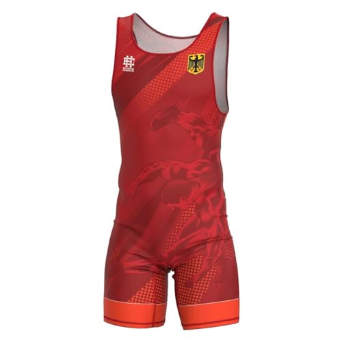 Extreme Hobby Wrestling-Trikot für Männer Deutschland, Kompressionstrikot REH-TECHRESPONSE One-Piece Sleeveles Bodysuit Ringer-Trikot Herren, M, Rot