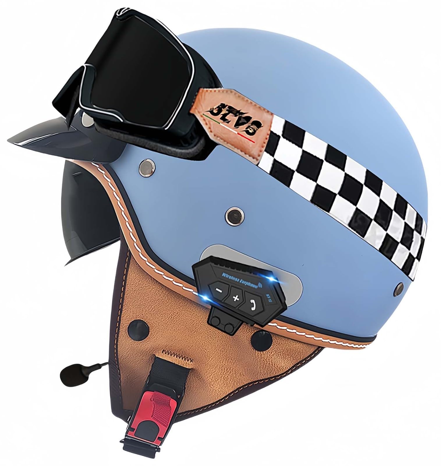 Retro-Bluetooth-Helm Mit Offenem Gesicht, Demi-Jet-Rollerhelm Mit Visier Mit Offenem Gesicht, Klassischer Jet-Motorradhelm, Vintage, ECE-Zugelassener Für Männer Und Frauen L,XL61-62CM