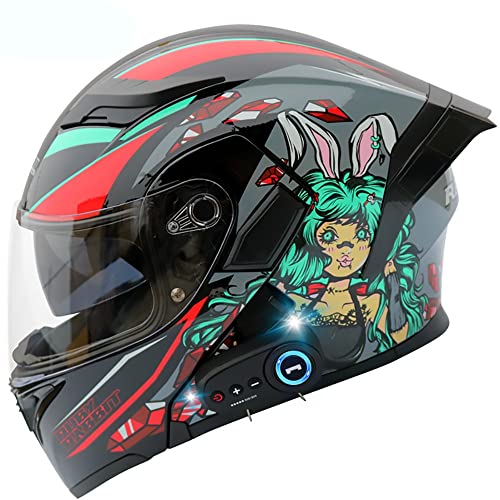 Klapphelm mit Integriertem Bluetooth ECE-geprüft, Motorradhelm Bluetooth-Helm mit Anti-Fog-Doppelspiegel, Integralhelm Racing Helm für Damen Herren 54~63CM