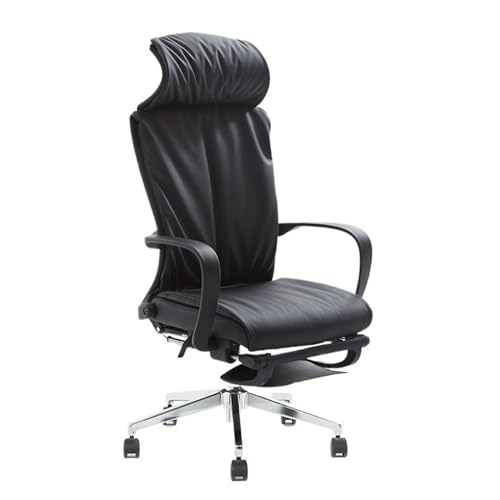 Bürostuhl Ergonomischer Ergonomischer Stuhl mit Kopfkissen Leder-Bürostuhl Verstellbarer und drehbarer Chefsessel Bequemer Stuhl mit hoher Rückenlehne Arbeitszimmerstuhl Schreibtischstuhl(Schwarz)